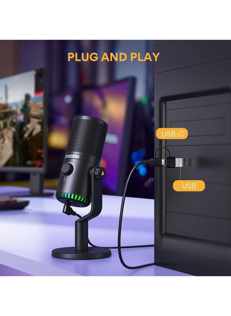 Maono - MAONO USB Gaming Microphone for PC Programmable Condenser Mic with RGB Light  Mute Gain Monitoring Volume Control for Streaming Podcasts and Computers DM30 Black - Image 1