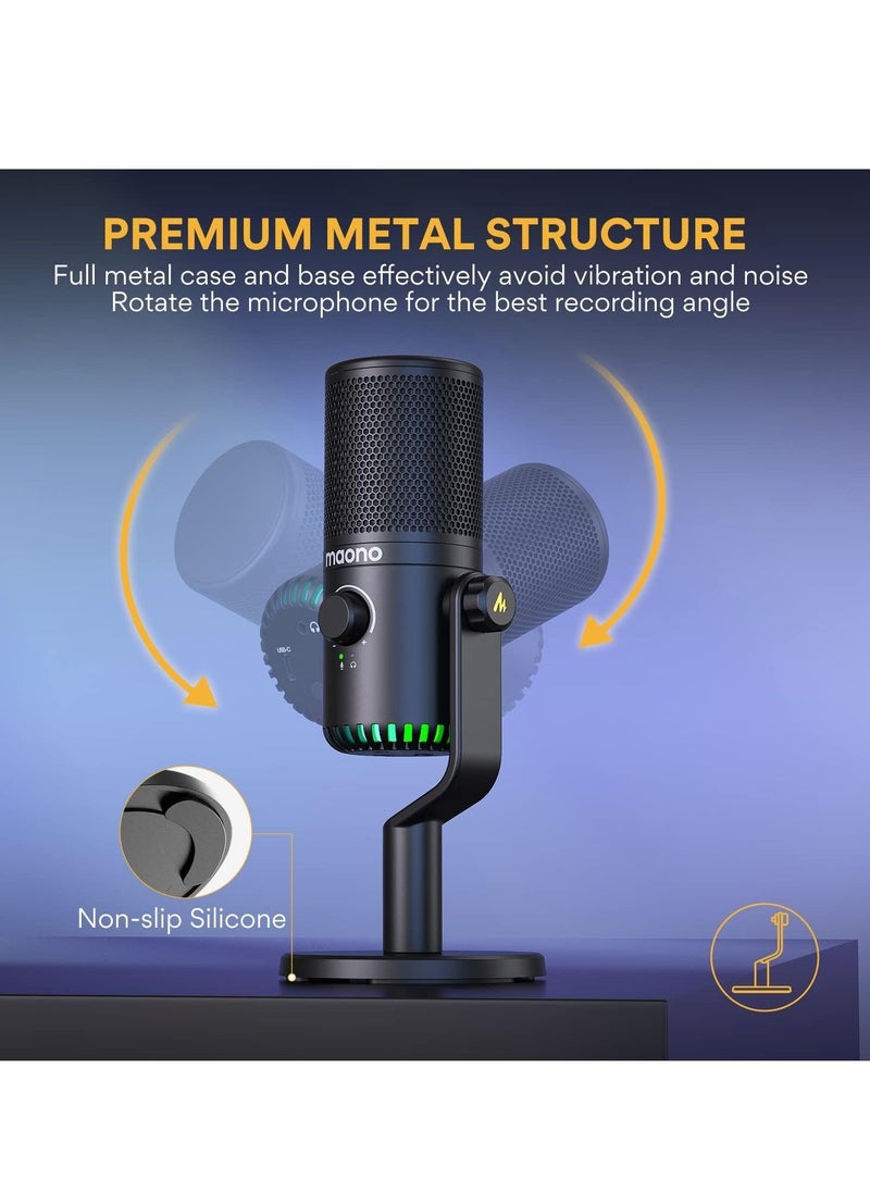 Maono - MAONO USB Gaming Microphone for PC Programmable Condenser Mic with RGB Light  Mute Gain Monitoring Volume Control for Streaming Podcasts and Computers DM30 Black - Image 1