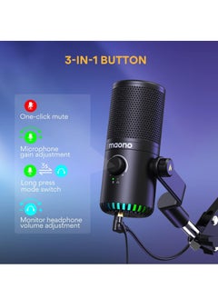 Maono MAONO USB Gaming Microphone for PC Programmable Condenser Mic with RGB Light  Mute Gain Monitoring Volume Control for Streaming Podcasts and Computers DM30 Black  - Image 5