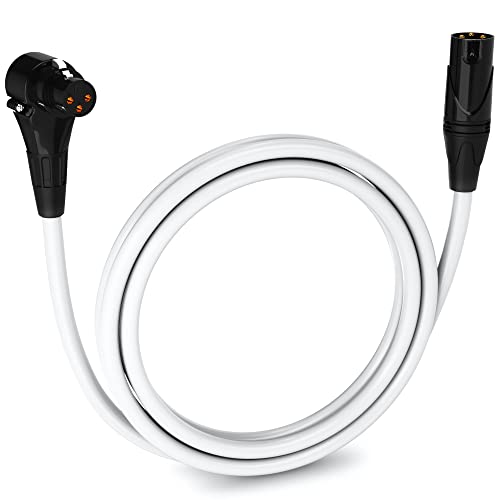 LyxPro 6 Feet Right Angle XLR Female to Male 3 Pin Mic Cord for Powered Speakers Audio Interface Professional Pro Audio Performance Camcorders DSLR Video Cameras and Recording Devices - White - Image 1