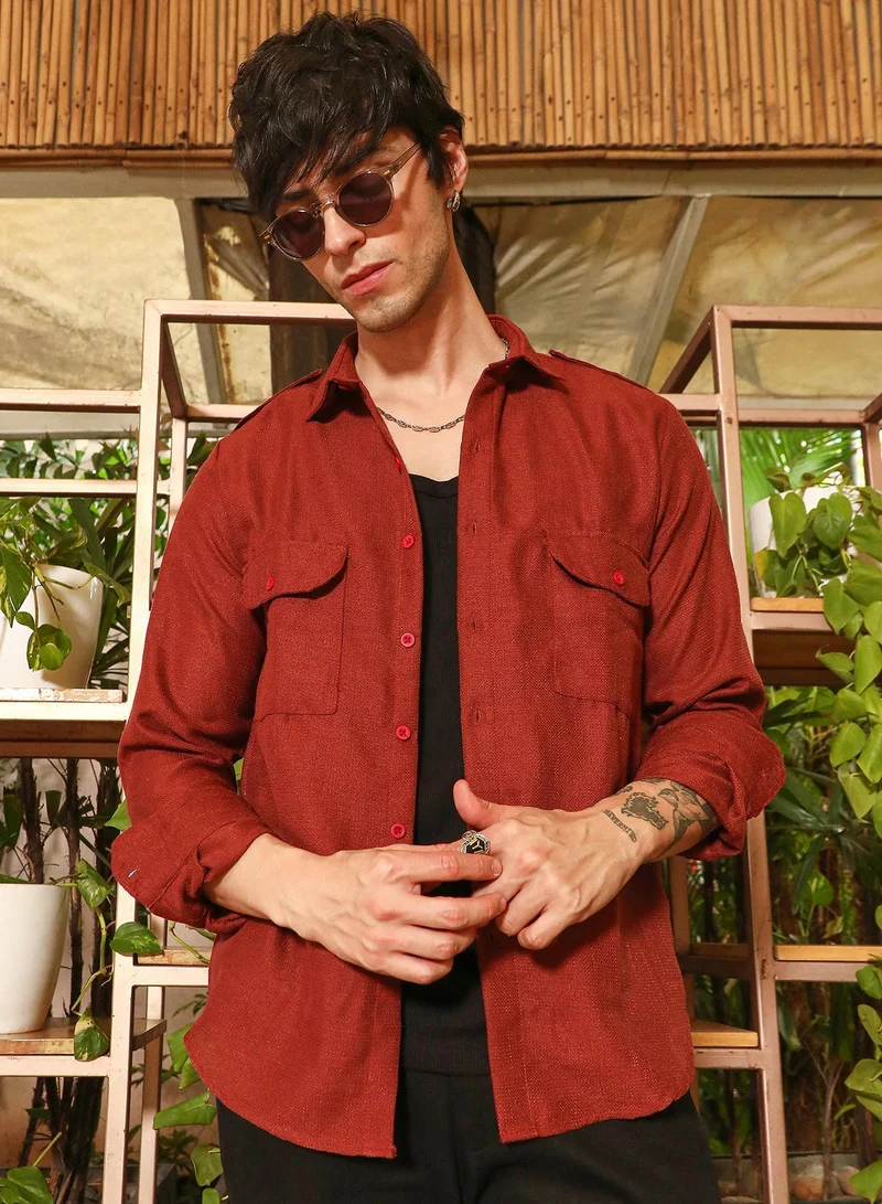 Campus Sutra Men's Terracotta Brown Relaxed Utility Shirt