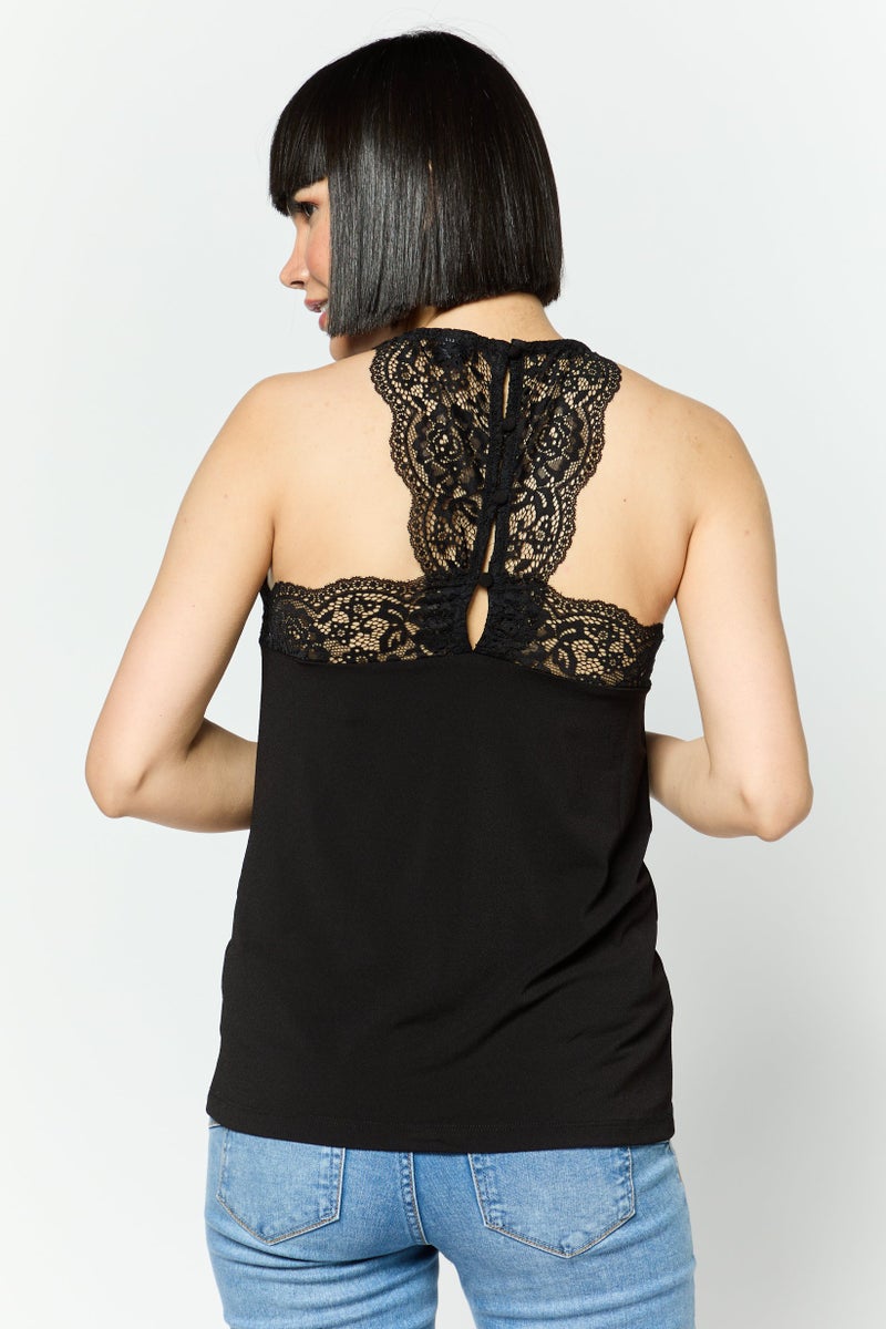 VERO MODA تي شيرت نسائي بلا أكمام على شكل حرف V، أسود - Image 3