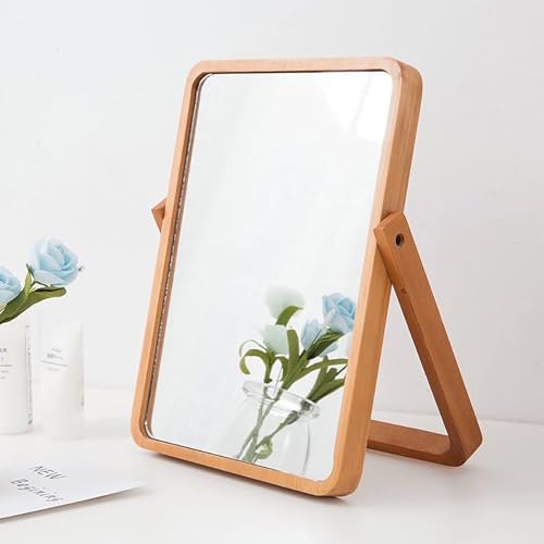 ZOROSY Desk Makeup Mirrors with Wood - Rectangle Wall-Mounted Mirrors Table Mirrors for Living Room Bedroom Birthday Gifts (10.5" L x 7.8" W) - Image 1