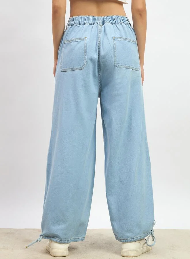 Styli Mid Rise Drawstring Hem Wide Leg Jeans
