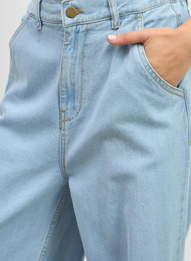 Styli Mid Rise Drawstring Hem Wide Leg Jeans