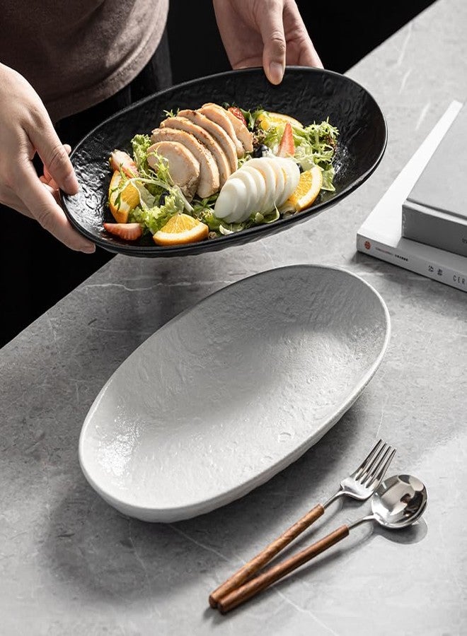 CAIGMO Serving Platter 12 Inches, Ceramic Oval Dinner Plate Set of 2, Serving Dishes for Entertaining, Dishwasher & Oven Safe Kitchen Dinnerware for Salad, Chicken, Pasta, Fish, Beef, White - Image 3