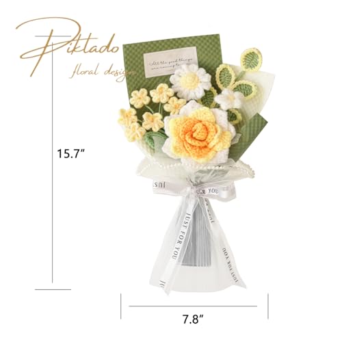 Piklado Hand-Woven Crochet Flower Bouquet (1 Piece, Yellow), Handmade Knitted Artificial Flowers, Perfect for Mothe's Day, Girlfriend Birthday Gift, Wedding & Home Table Decoration - Image 3