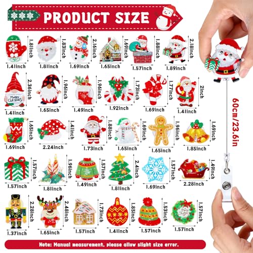 Yinkin 30 Pcs Christmas Retractable Badge Reels Acrylic Gillter Xmas Nurse Id Holder Name Card with Alligator Swivel Clip Santa Claus Snowman Elk Badge Holder for Nurse Gift New Year - Image 3