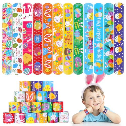 Genuvi Easter Slap Bracelets for Kids 36PCS Easter Basket Stuffers for Kids Bulk Snap Bracelet Easter Party Favors Supplies Easter Egg Fillers Toys Goodie Bag Stuffers Toy Gifts for Student Classroom Prizes - Image 1