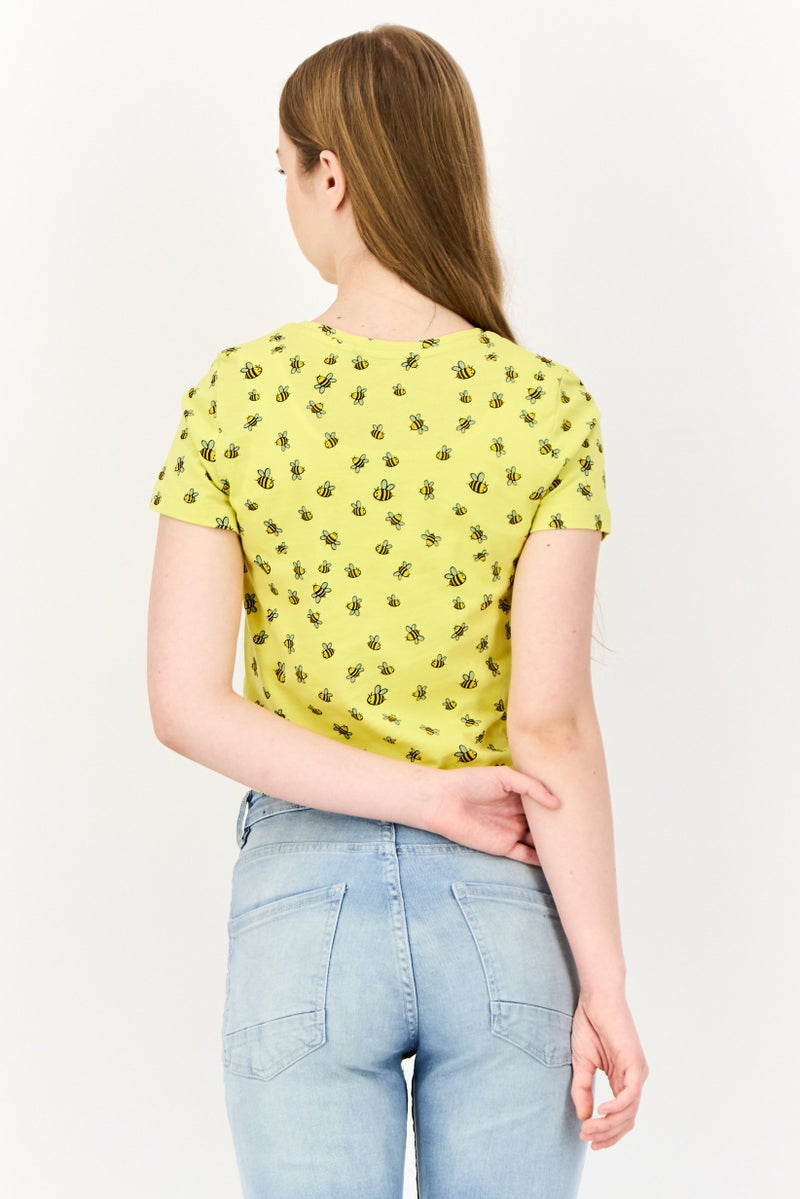 ONLY Women Crew Neck Short Sleeve Allover Print T-Shirt, Multicolor - Image 3