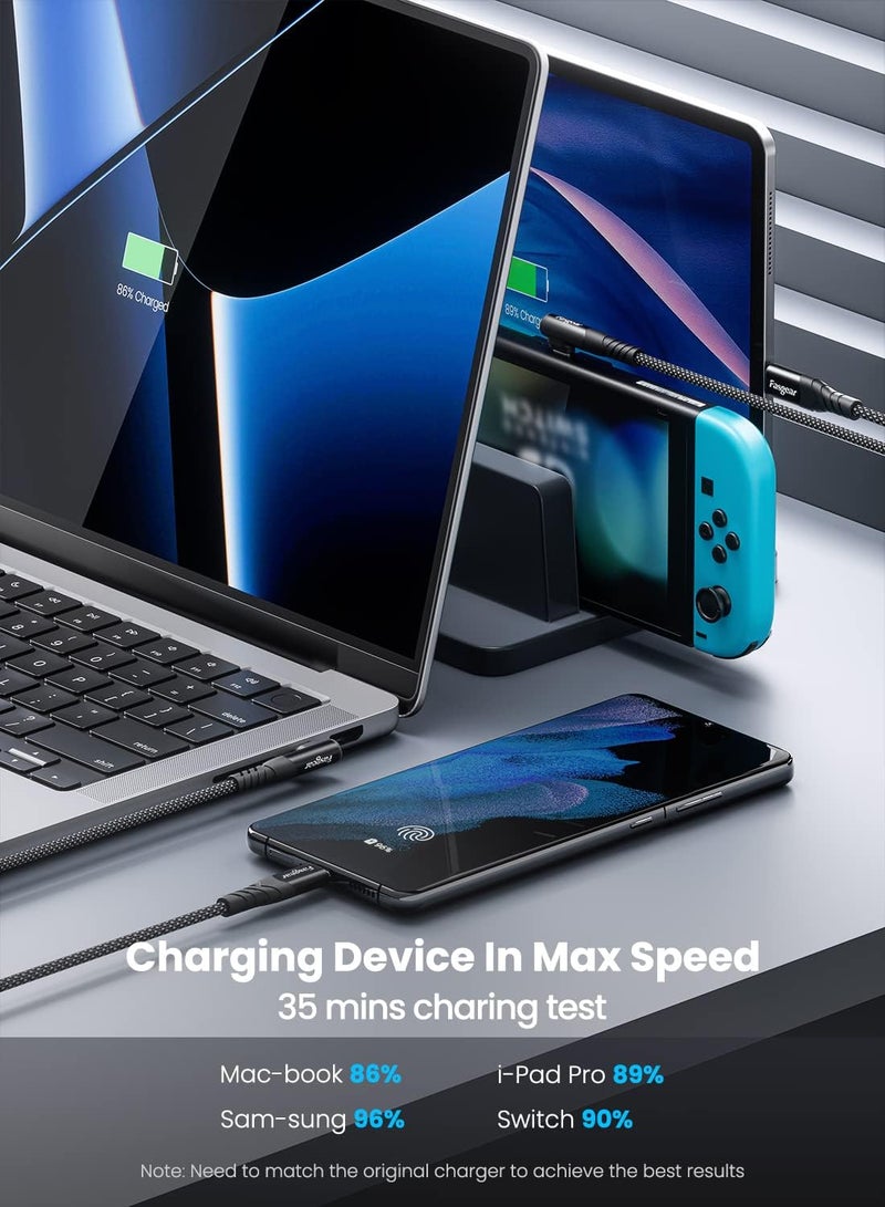 كابل Fasgear 240W USB C إلى USB C - عبوة واحدة 6 أقدام PD 3.1 USB 2.0 سلك Type C شحن سريع 5A شاحن مضفر بزاوية 90 درجة متوافق مع 140W M3 Mac-book Pro 16”, i-Pad Air 5, Sam-sung Note 20, - Image 5