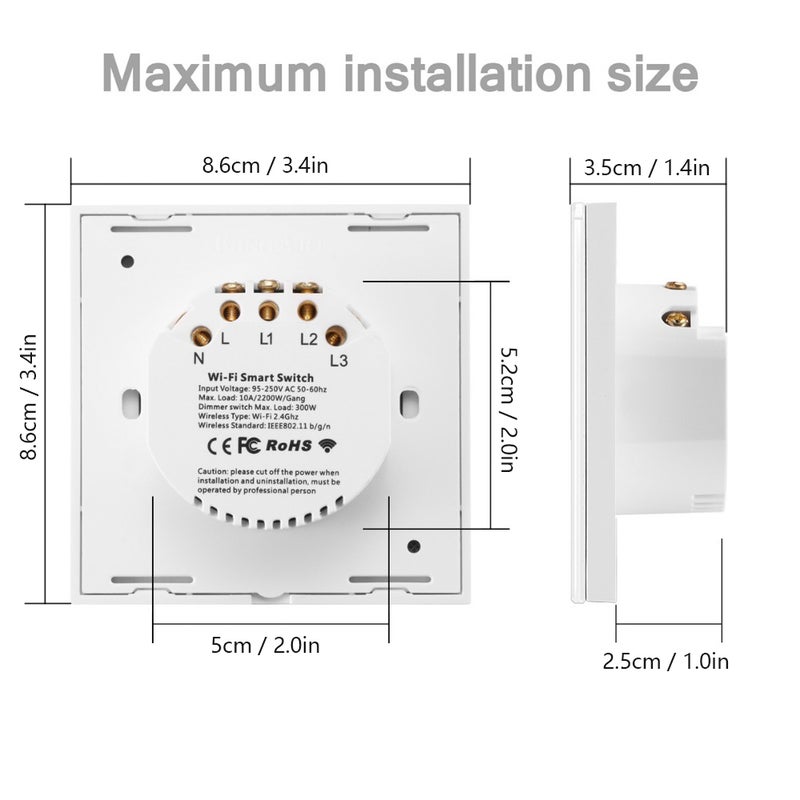 Wi-Fi Smart Switch Light Switch Push Button Voice Control, Remote Control, Touch Control Compatible with Google Assistant Schedule, Timer, Countdown Needs Neutral Wire No Hub Required - Image 2