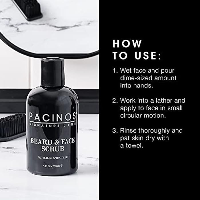 Pacinos Shave System, Beard and Face Scrub, Men's Skin Care, Best Organic Natural Shampoo, Aloe Vera and Tea Tree Extract, Removes Impurities, 4 oz - Image 5