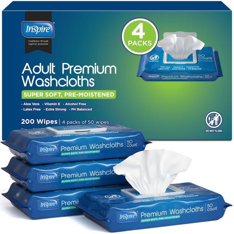 Inspire Adult Wet Wipes, Wash Cloths | Adult Wipes for Incontinence & Cleansing for Elderly, 8"x12" (200 count) - Image 1