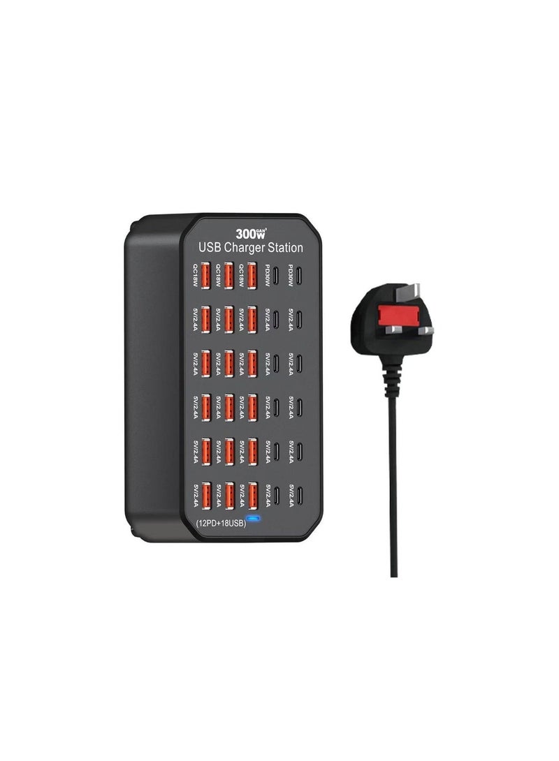 SHOPI 300W USB Type C Charging Station – Desktop USB Charger with 30 Ports for Tablets, Phones, and More – Multiport Power Adapter for Fast Charging – Ideal for Travel, Office, Home, and Multiple Devices Simultaneously – Efficient and Reliable Charging Solution - Image 1