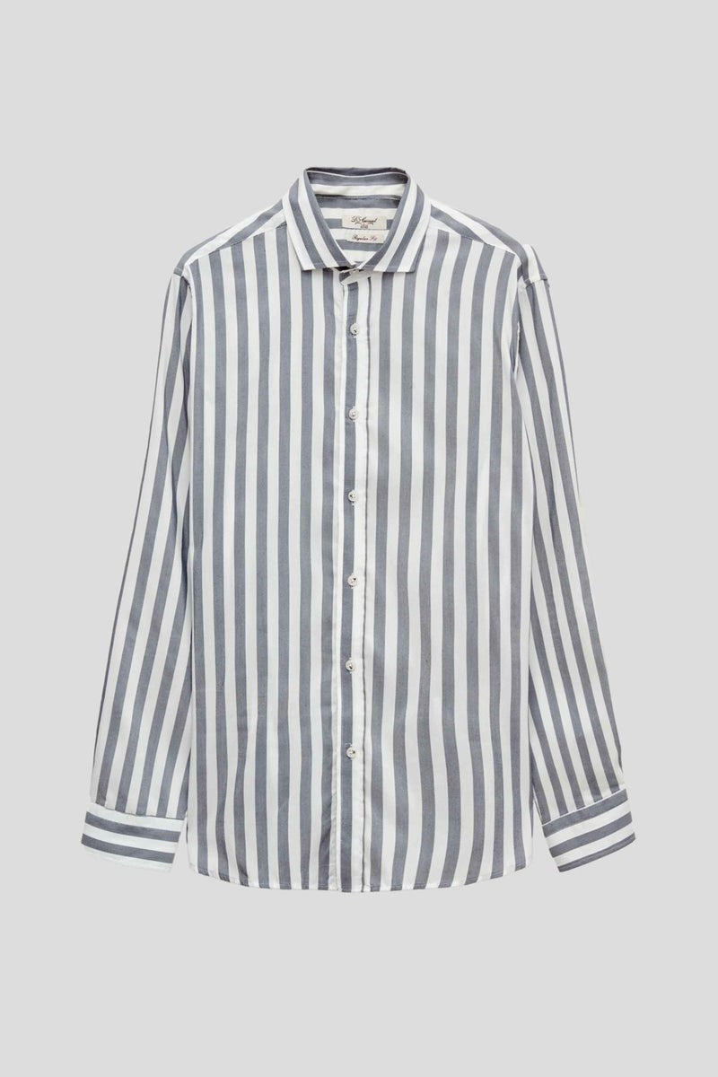 D'S DAMAT D'S Groom Ds Groom Comfort Navy Blue Striped Patterned Shirt - Image 5