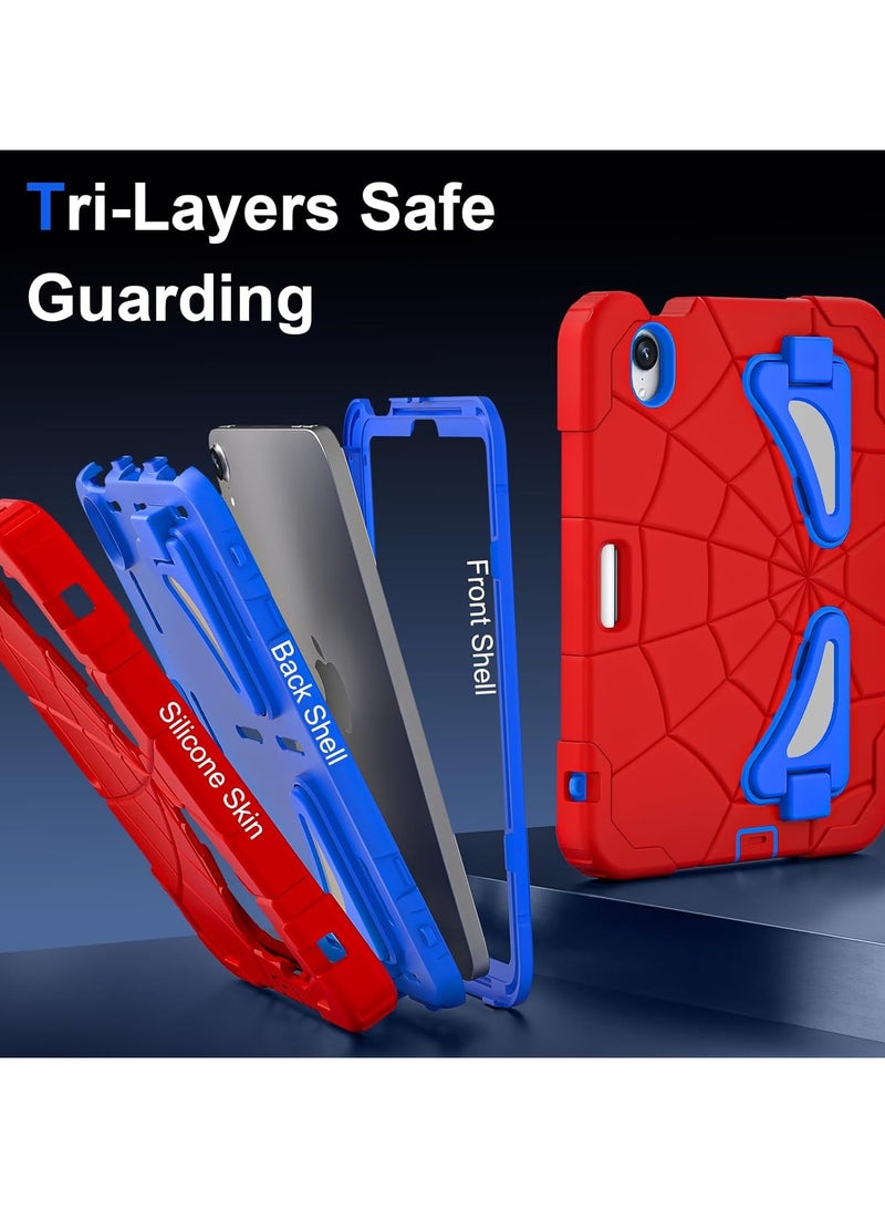 Case for iPad Mini 7 2024/iPad Mini 6 2021 8.3 inch,Kids Friendly Case with Pencil Holder,Foldable Kickstand Thickned Cornor Heavy Duty Shockproof iPad Mini 7/6 Cover (Red Blue) - Image 4