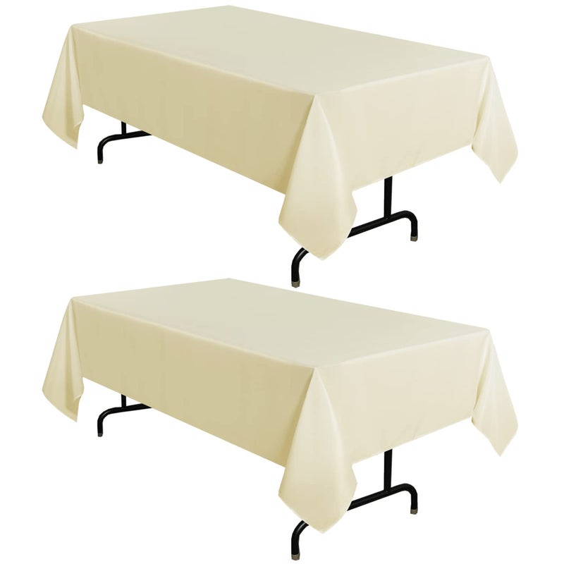 sancua 2 Pack Beige Tablecloth 60 x 120 Inch Rectangle 8 Feet Table Cloth  Stain and Wrinkle Resistant Washable Polyester Table Cover for Dining Tables Buffet Parties and Camping