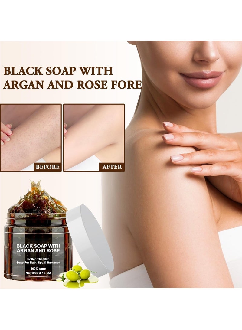 OceAura orocco Black Soap With Argan and Rose, Zawina Morocco Black Beldi Soap, Morocco Body Scrub, Body Exfoliator Scrub, Moroccan Black Soap with Glove, Organic Soap Cleansing, Exfoliating - Image 4