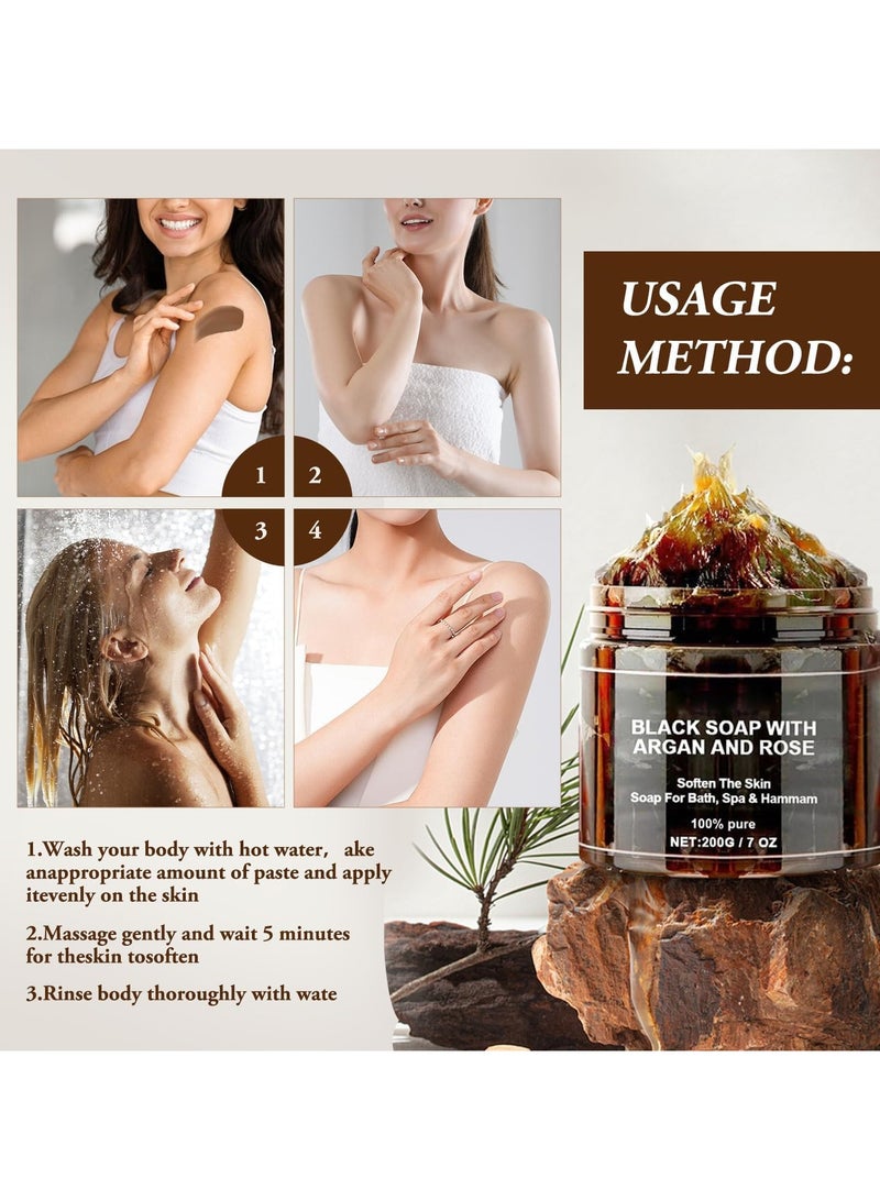 OceAura orocco Black Soap With Argan and Rose, Zawina Morocco Black Beldi Soap, Morocco Body Scrub, Body Exfoliator Scrub, Moroccan Black Soap with Glove, Organic Soap Cleansing, Exfoliating - Image 5