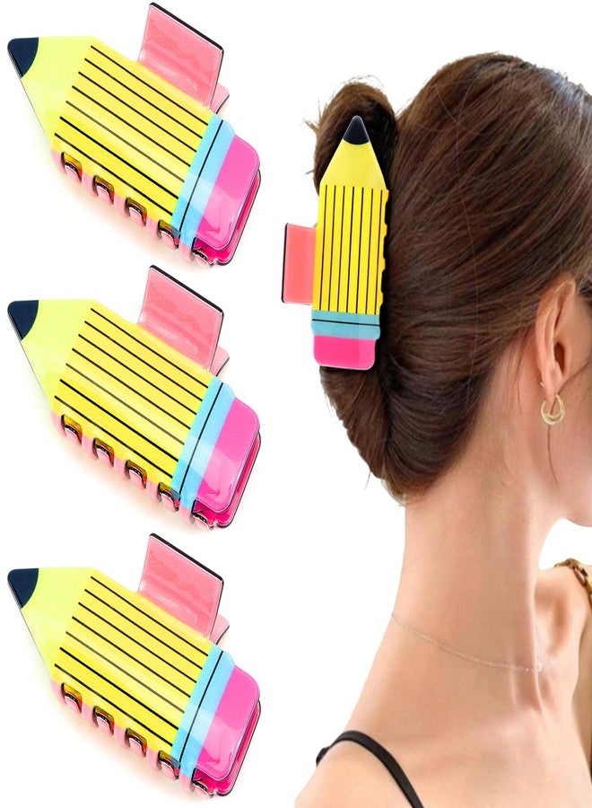 KICOSY 3PCS Back to School Claw Clips Funny Yellow Pencil Design Hair Clips Cute School Supplies for Teacher Student - Image 1