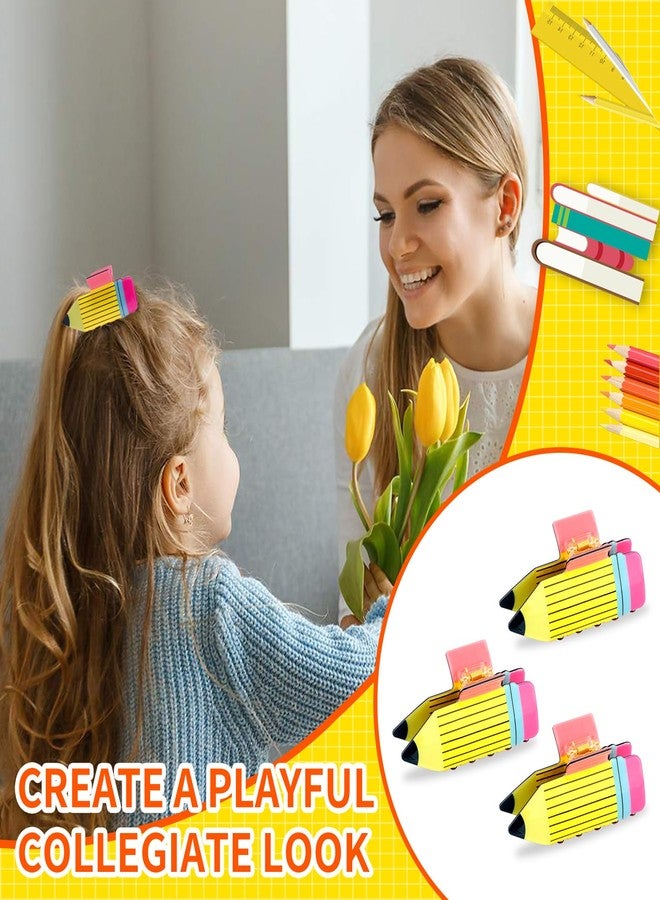 KICOSY 3PCS Back to School Claw Clips Funny Yellow Pencil Design Hair Clips Cute School Supplies for Teacher Student - Image 5