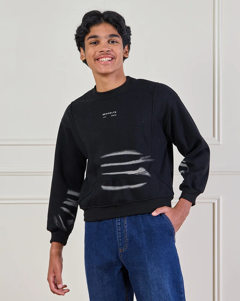 ردتاغ Senior Boys Black Printed Sweatshirt