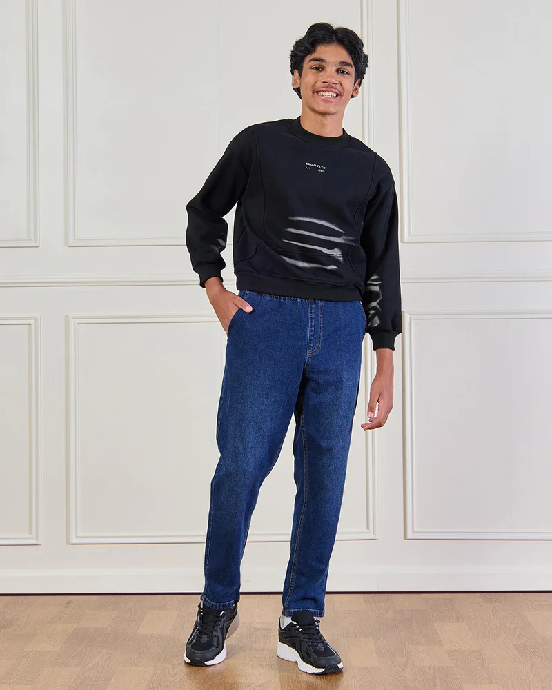 ردتاغ Senior Boys Black Printed Sweatshirt