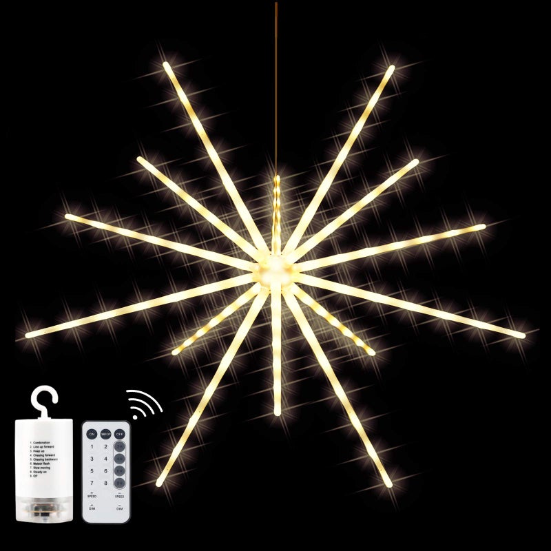 إضاءة نجمة متلألئة مع 112 LED على شكل ألعاب نارية مع جهاز تحكم عن بعد 8 أوضاع إضاءة