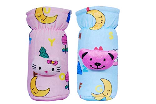 Alya The Cheeky Kidzz Stretchable Soft Velvet Plush Attractive Overall Alphabet Prints Baby Feeding Bottle Cover With Holding Strap Suitable For 150ml 220ml 240ml 250ml Slim Neck Feeding Bottles(Pack of 2) - Image 1