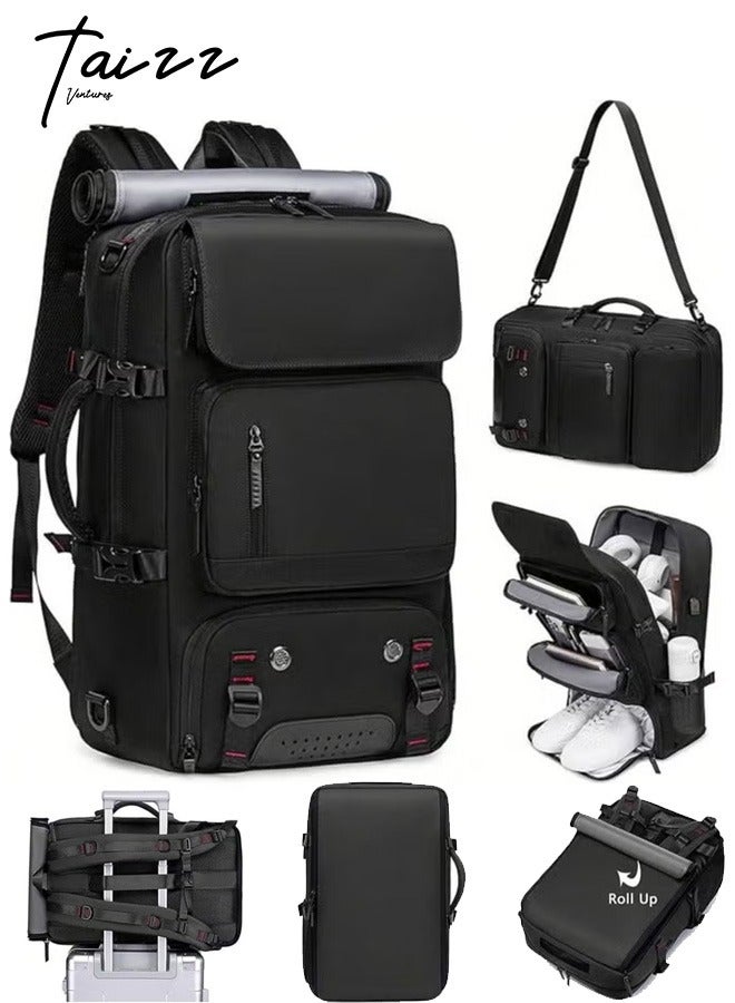 مشاريع تعز Travel Backpack with Shoe Compartment u0026 Charging Port – Lightweight, Waterproof, Large Capacity 17 Laptop Bag for Travel,Hiking, Work, Fitness, and Daily Use - Black - Image 1