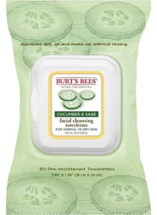 Burt's Bees Burts Facial Towlettes Cucumber And Sage Cleasing Facial Towel 30 Cnt (2Pack) - Image 1