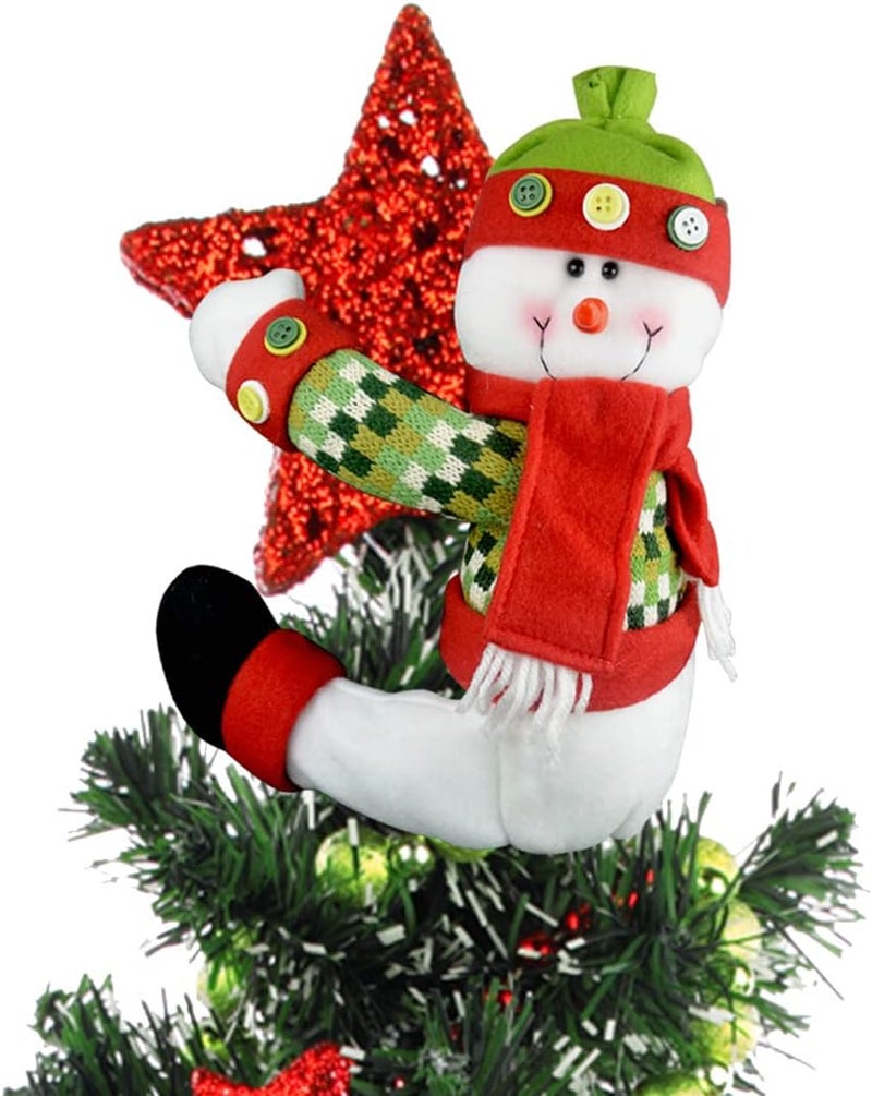 Hongsome Christmas Tree Topper Snowman,Unique Holiday Xmas Decorations Funny Home Decor,Also Be Used As Curtain Tie and Hugger Wine Bottle,Red White Green - Image 1