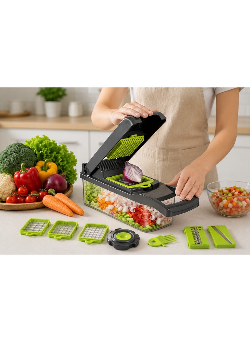 12-in-1 Vegetable Chopper, Multi-Functional Kitchen Food Chopper, Dicer, Slicer, and Julienne, with 1.5L Large Capacity Container & Sharp Stainless Steel Blades. - Image 3