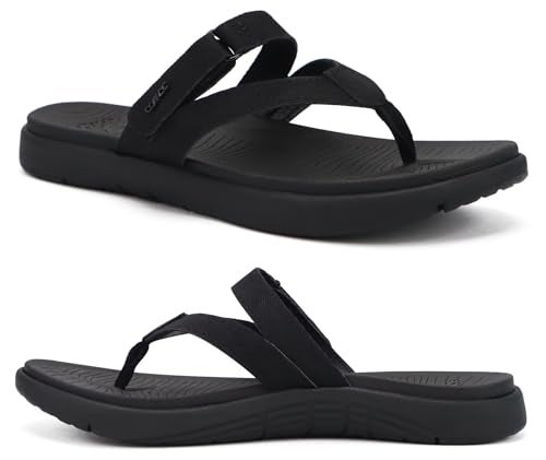 COFACE Womens Orthopedic Flip Flops Ladies Slip On Athletic Yoga Mat Memory Foam Cushioned Recovery Walking Thong Sandals Summer Beach Pool Slippers Plantar Fasciitis Arch Support All Black Size 9 - Image 1