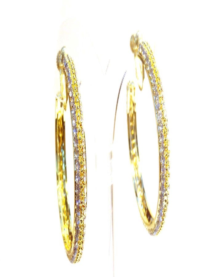 CRISTAL Clip on Earrings Round Gold and Clear Rhinestone Hoop Earrings 2 Inch Crystal Hoop Earrings - Image 4