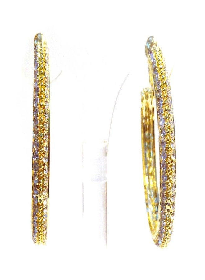 CRISTAL Clip on Earrings Round Gold and Clear Rhinestone Hoop Earrings 2 Inch Crystal Hoop Earrings - Image 2