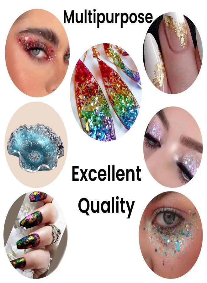 ALAZCO Sparkly Chunky Glitter Iridescent Irregular Holographic Foil Flakes Confetti Nail Art Resin Body Eyes Face Craft Red Black Gold White Green Purple Pink Orange Blue Silver Voilet 12 Colors (3pks) - Image 3