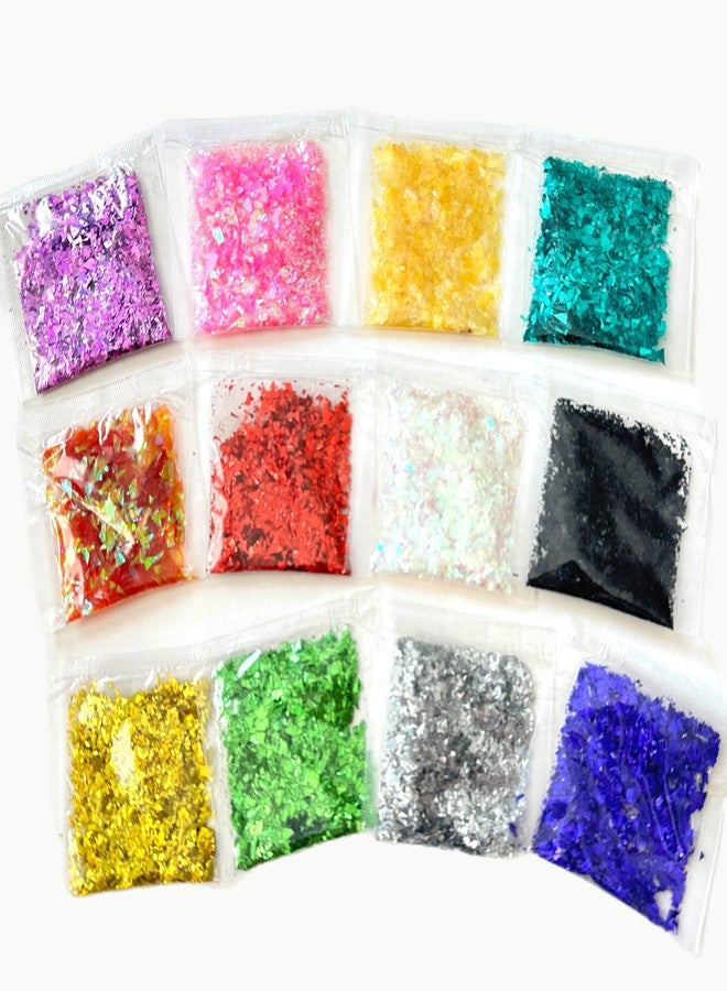 ALAZCO Sparkly Chunky Glitter Iridescent Irregular Holographic Foil Flakes Confetti Nail Art Resin Body Eyes Face Craft Red Black Gold White Green Purple Pink Orange Blue Silver Voilet 12 Colors (3pks) - Image 4