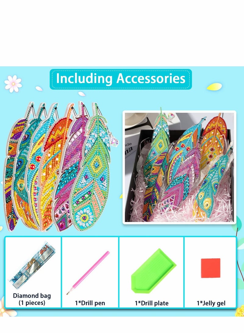Excefore 5D Diamond Painting Bookmarks DIY Feather Bookmark Crystal Pendant Bookmark for Home Office School Class Project, Diamond Painting Beginner Arts Crafts Gifts for Adults and Kids, 6 Pcs - Image 4