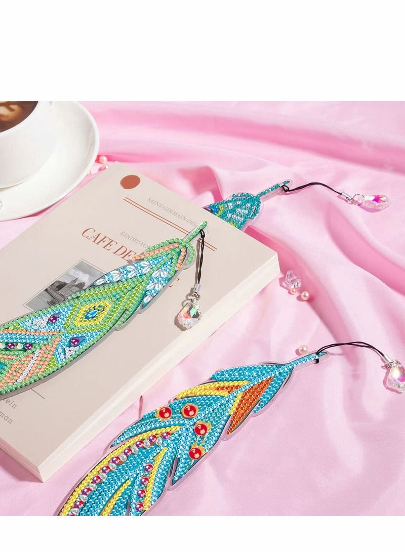 Excefore 5D Diamond Painting Bookmarks DIY Feather Bookmark Crystal Pendant Bookmark for Home Office School Class Project, Diamond Painting Beginner Arts Crafts Gifts for Adults and Kids, 6 Pcs - Image 2