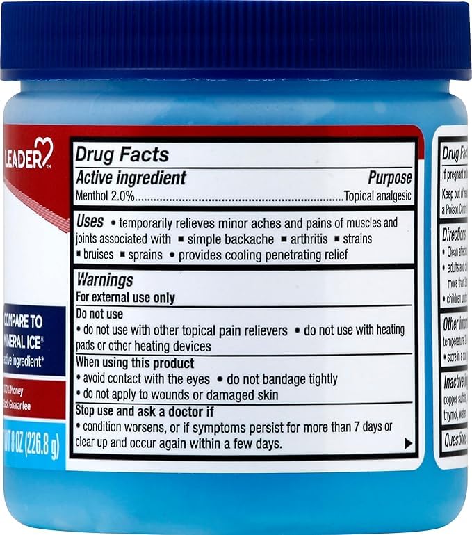 Leader Mineral Ice Blue Gel, Menthol 2%, Pain Relief Gel, Topical Analgesic, for Muscle Pain, Backache, Arthritis & Sport Injuries, for Adults and Kids 2+, Compare to Mineral Ice, 8 oz - Image 2