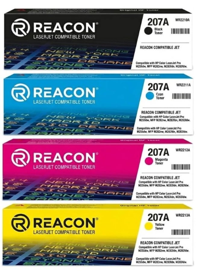 Reacon Compatible Toner Cartridge for HP 207A Color LaserJet Pro M255dw MFP M282nw M283fdw, Black, Yellow, Magenta, Cyan, 4-Pack - Image 1