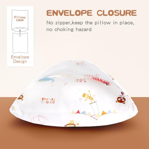 Zenssia Organic Cotton Toddler Pillowcases Pack of 2, 13x18 Inches Travel Pillowcase with Envelope Closure, Soft & Breathable Baby Pillow Case Cover, Circus - Image 3