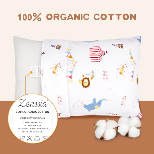 Zenssia Organic Cotton Toddler Pillowcases Pack of 2, 13x18 Inches Travel Pillowcase with Envelope Closure, Soft & Breathable Baby Pillow Case Cover, Circus - Image 2