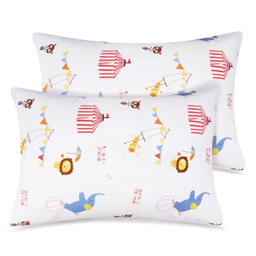 Zenssia Organic Cotton Toddler Pillowcases Pack of 2, 13x18 Inches Travel Pillowcase with Envelope Closure, Soft & Breathable Baby Pillow Case Cover, Circus - Image 1