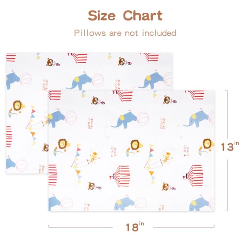 Zenssia Organic Cotton Toddler Pillowcases Pack of 2, 13x18 Inches Travel Pillowcase with Envelope Closure, Soft & Breathable Baby Pillow Case Cover, Circus - Image 4