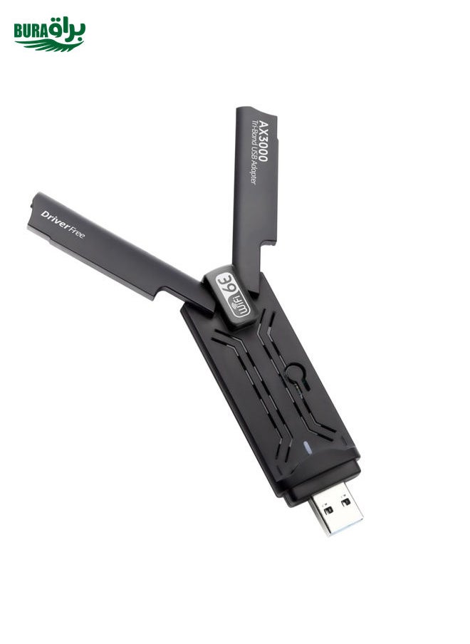 BURAQ - WD-AX3000 For Desktop PC WiFi Receiver USB 3.0 WiFi6 Driver Free Wireless Network Card(Black) - Image 1