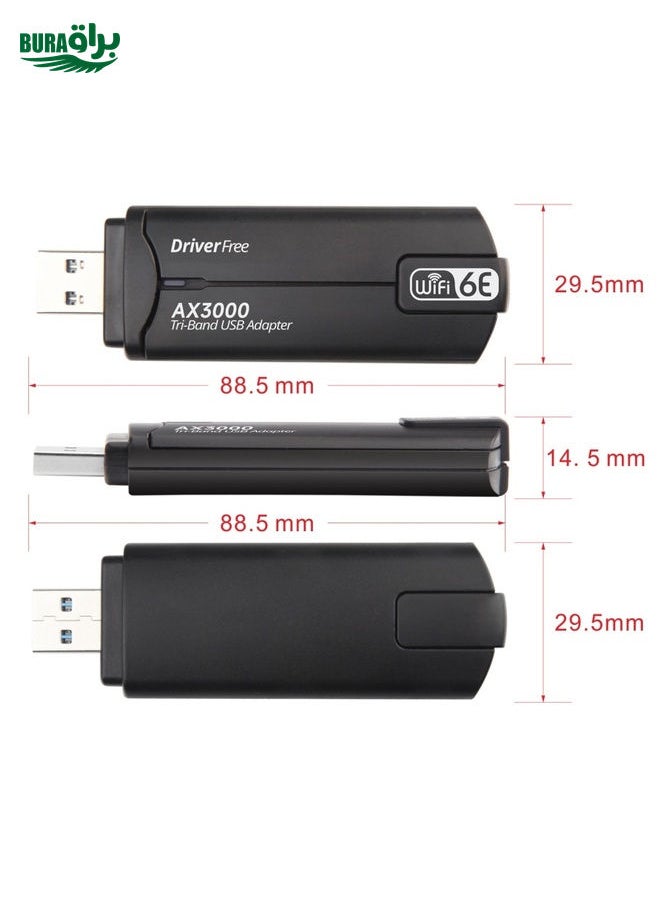 BURAQ - WD-AX3000 For Desktop PC WiFi Receiver USB 3.0 WiFi6 Driver Free Wireless Network Card(Black) - Image 1