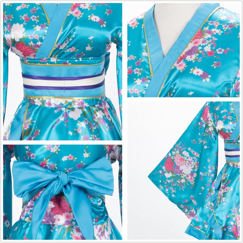 Elibelle Japanese Anime Women's Dance Kimono Robe Fancy Dress Hand Held Silk Folding Fans Tabi Hairstick Socks Set - Image 4